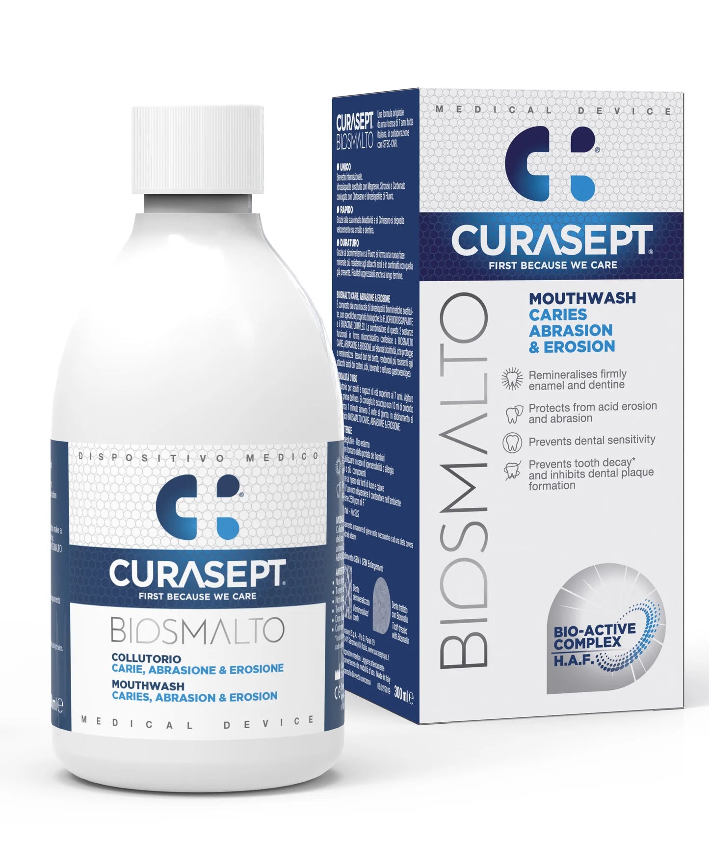 Curasept Biosmalto "Caries abrasion and erosion" burnos skalavimo skystis - emalio apsaugai ir kasdienei priežiūrai