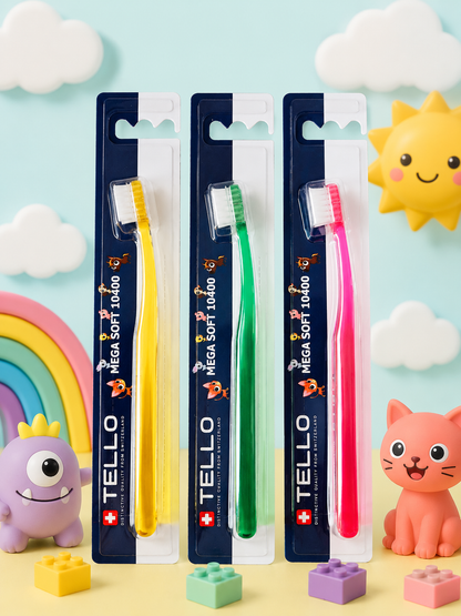 Vaikiškas dantų šepetėlis 0-6 m., TELLO Mega Soft, ypač minkštas 10400, 1 vnt