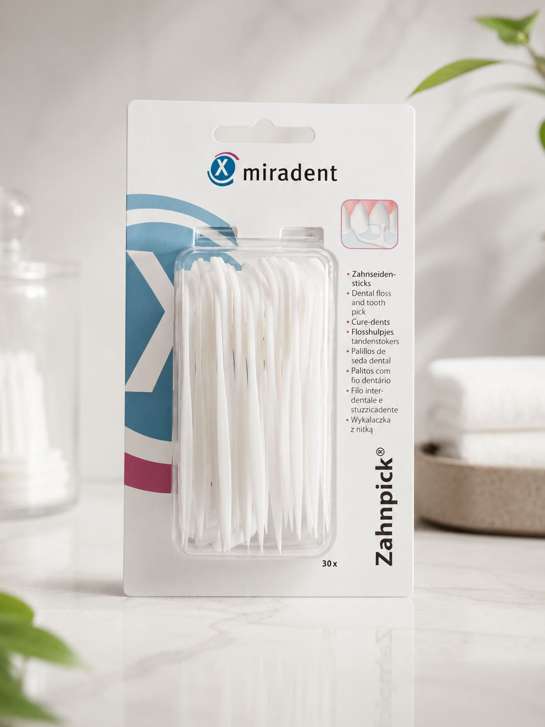 Miradent Zahnpick tarpdančių siūlas su koteliu, HAGER&WERKEN, 30 vnt